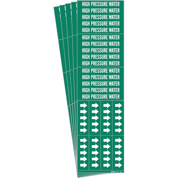 HIGH PRESSURE WATER Pipe Marker Sty 3C Arrows WT on GN 3 per Card, 5 PK